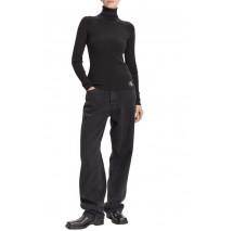 CALVIN KLEIN JEANS WOVEN LABEL ROLL NECK ΜΠΛΟΥΖΑ ΜΑΚΡΥΜΑΝΙΚΗ ΓΥΝΑΙΚΕΙΑ BLACK