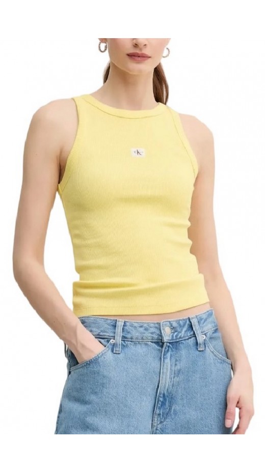 CALVIN KLEIN JEANS WASHED WOVEN LABEL RIB TANK TOP ΤΟΠ ΓΥΝΑΙΚΕΙΟ YELLOW