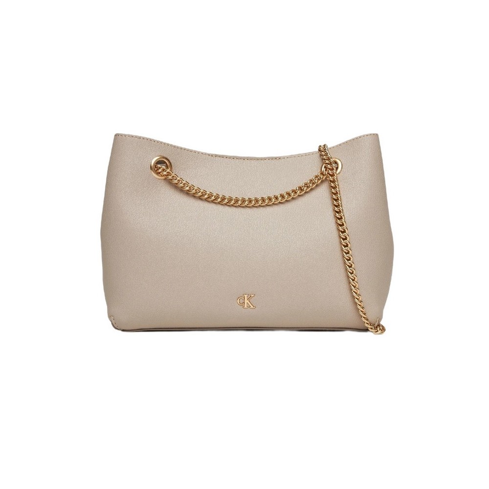 CALVIN KLEIN MNML MNGRM CHN SHLDR ΤΣΑΝΤΑ ΓΥΝΑΙΚΕΙΑ TAUPE