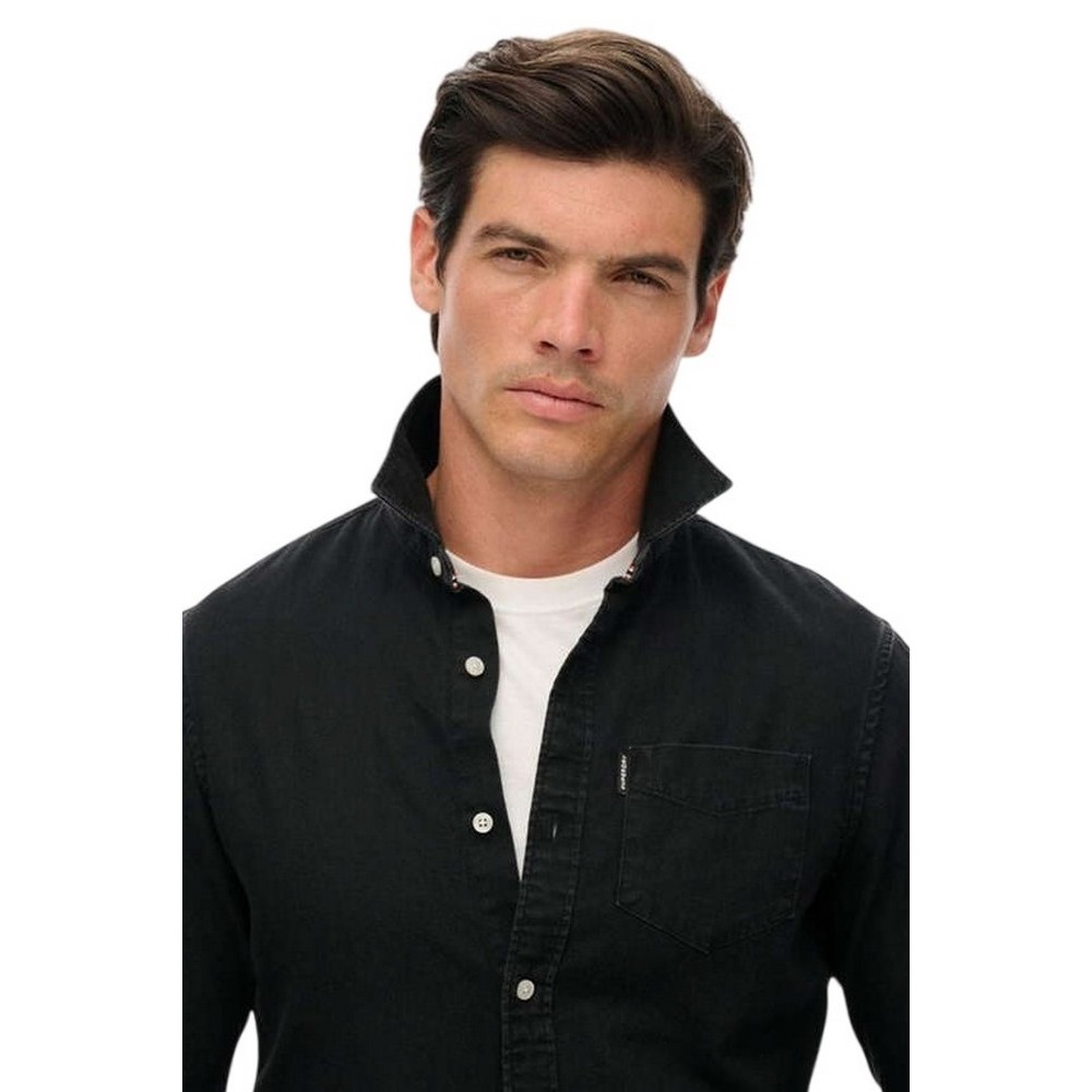 SUPERDRY D2 STUD ESSENTIALS L/S DENIM SHIRT ΠΟΥΚΑΜΙΣΟ ΑΝΔΡΙΚΟ BLACK