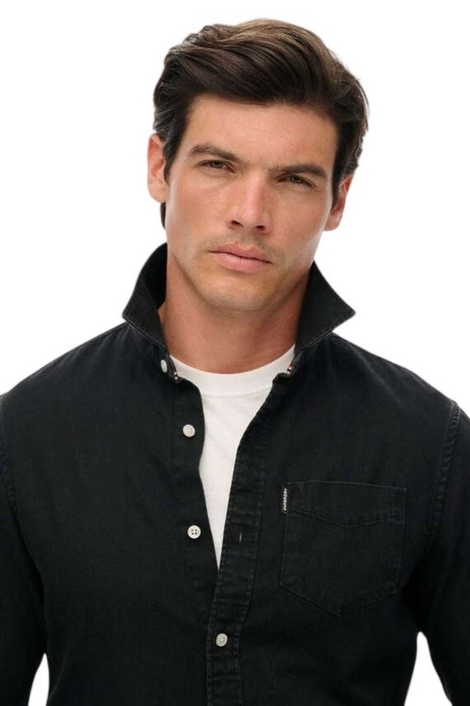 SUPERDRY D2 STUD ESSENTIALS L/S DENIM SHIRT ΠΟΥΚΑΜΙΣΟ ΑΝΔΡΙΚΟ BLACK