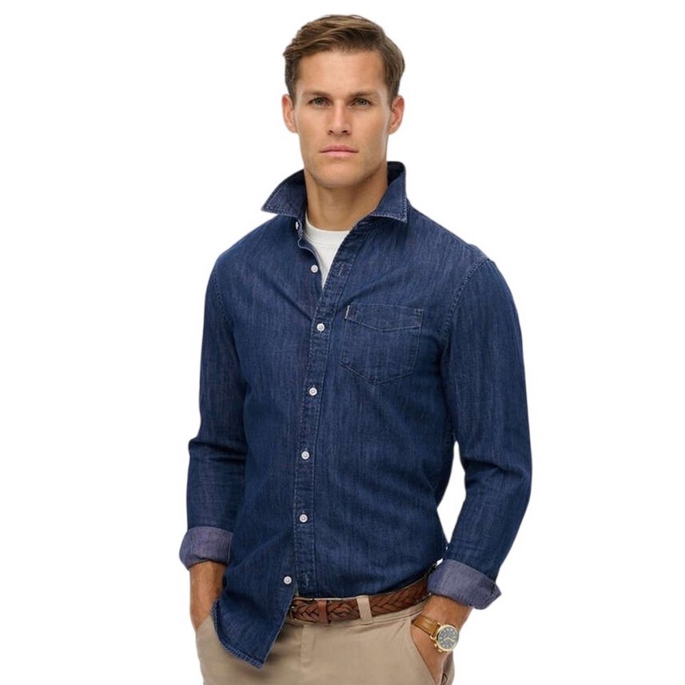 SUPERDRY D2 STUD ESSENTIALS L/S DENIM SHIRT ΠΟΥΚΑΜΙΣΟ ΑΝΔΡΙΚΟ BLUΕ DENIM