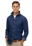 SUPERDRY D2 STUD ESSENTIALS L/S DENIM SHIRT ΠΟΥΚΑΜΙΣΟ ΑΝΔΡΙΚΟ BLUΕ DENIM