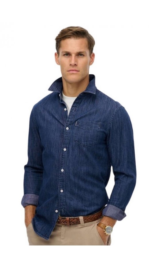 SUPERDRY D2 STUD ESSENTIALS L/S DENIM SHIRT ΠΟΥΚΑΜΙΣΟ ΑΝΔΡΙΚΟ BLUΕ DENIM