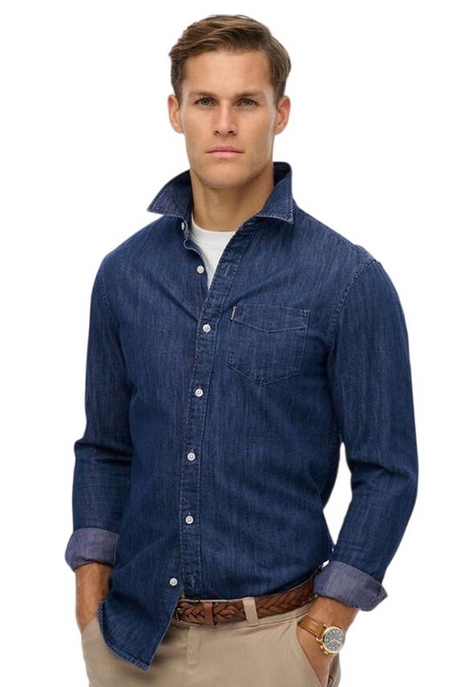 SUPERDRY D2 STUD ESSENTIALS L/S DENIM SHIRT ΠΟΥΚΑΜΙΣΟ ΑΝΔΡΙΚΟ BLUΕ DENIM