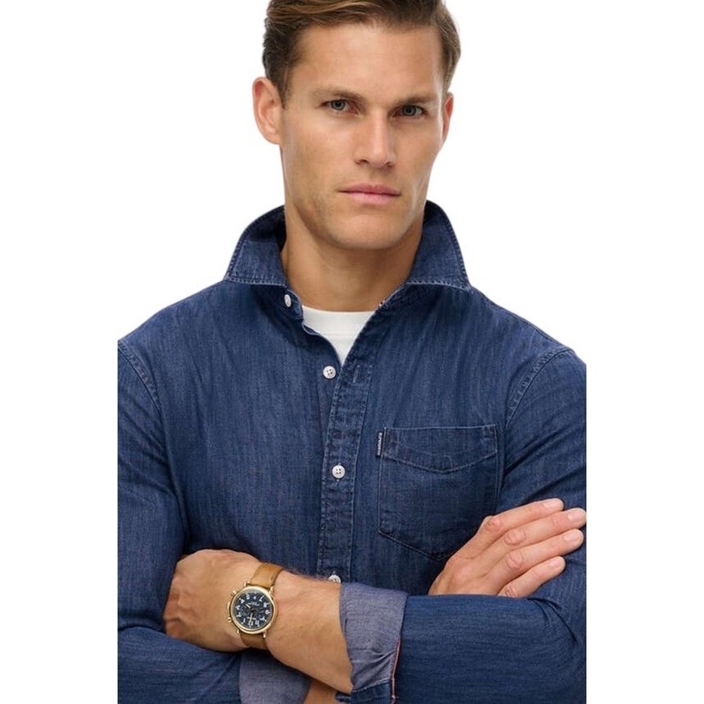 SUPERDRY D2 STUD ESSENTIALS L/S DENIM SHIRT ΠΟΥΚΑΜΙΣΟ ΑΝΔΡΙΚΟ BLUΕ DENIM