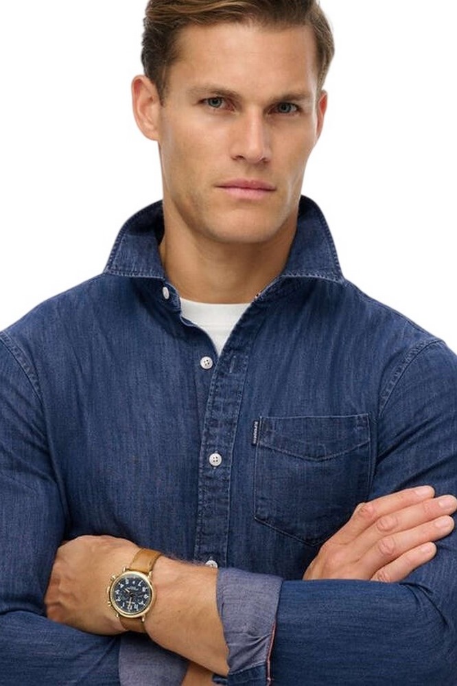 SUPERDRY D2 STUD ESSENTIALS L/S DENIM SHIRT ΠΟΥΚΑΜΙΣΟ ΑΝΔΡΙΚΟ BLUΕ DENIM