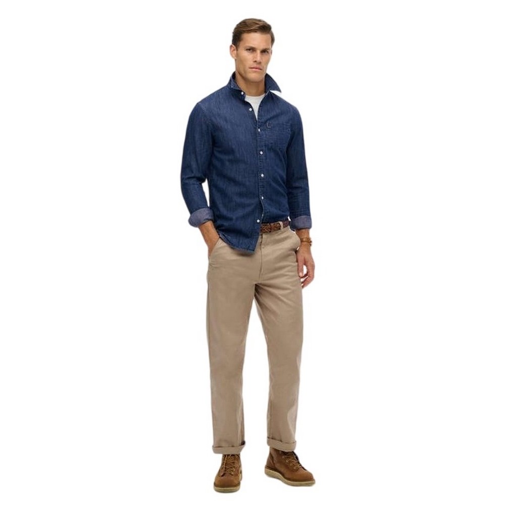 SUPERDRY D2 STUD ESSENTIALS L/S DENIM SHIRT ΠΟΥΚΑΜΙΣΟ ΑΝΔΡΙΚΟ BLUΕ DENIM