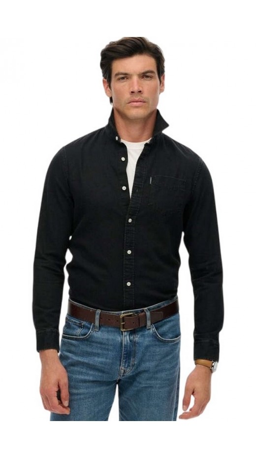 SUPERDRY D2 STUD ESSENTIALS L/S DENIM SHIRT ΠΟΥΚΑΜΙΣΟ ΑΝΔΡΙΚΟ BLACK