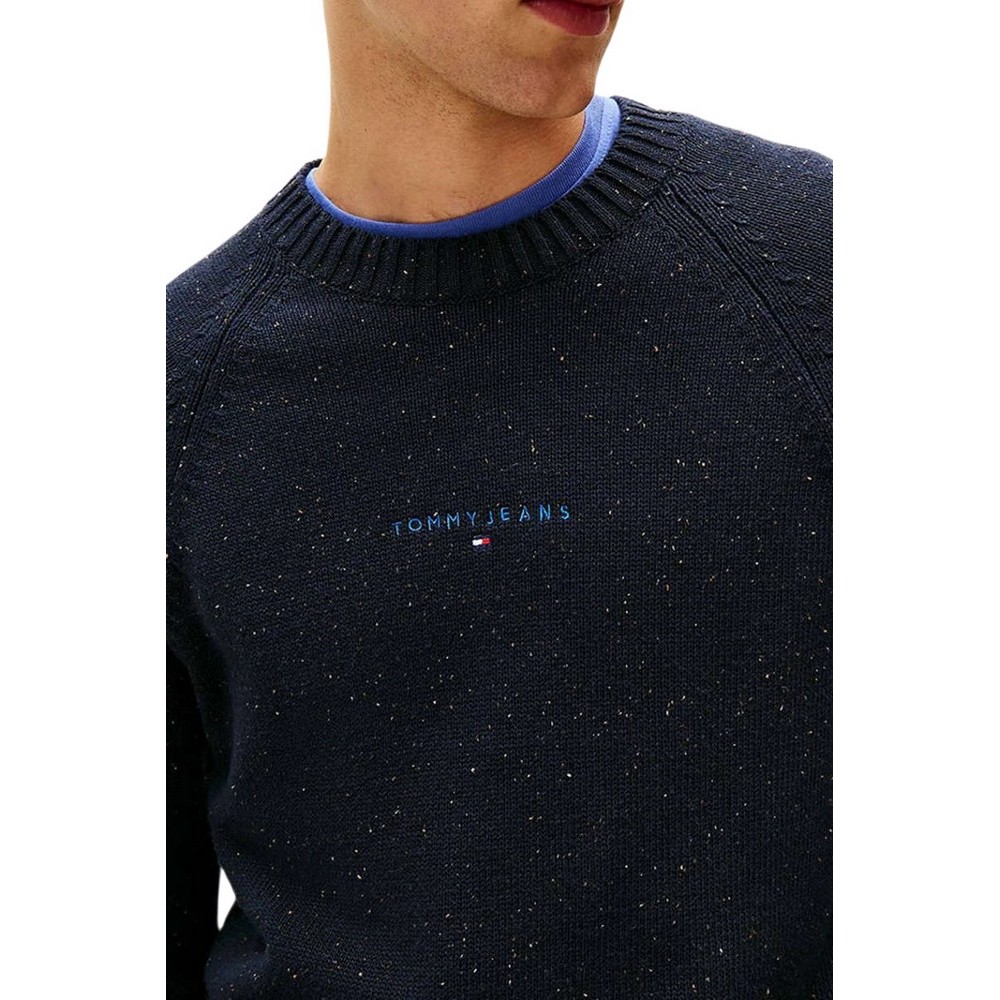 TOMMY JEANS SLIM LINEAR RAGLAN SWEATER ΜΠΛΟΥΖΑ ΠΛΕΚΤΗ ΑΝΔΡΙΚΗ DARK NAVY