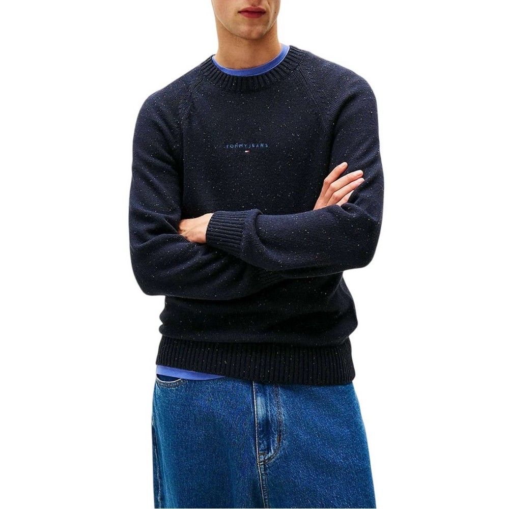 TOMMY JEANS SLIM LINEAR RAGLAN SWEATER ΜΠΛΟΥΖΑ ΠΛΕΚΤΗ ΑΝΔΡΙΚΗ DARK NAVY
