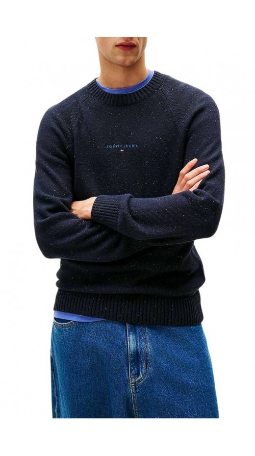 TOMMY JEANS SLIM LINEAR RAGLAN SWEATER ΜΠΛΟΥΖΑ ΠΛΕΚΤΗ ΑΝΔΡΙΚΗ DARK NAVY
