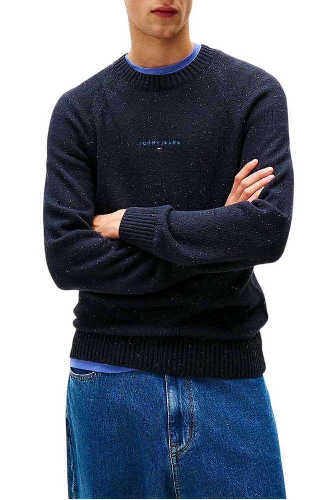 TOMMY JEANS SLIM LINEAR RAGLAN SWEATER ΜΠΛΟΥΖΑ ΠΛΕΚΤΗ ΑΝΔΡΙΚΗ DARK NAVY