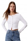 CALVIN KLEIN JEANS WOVEN LABEL RIB CARDIGAN ΜΠΛΟΥΖΑ ΓΥΝΑΙΚΕΙΑ BRIGHT WHITE