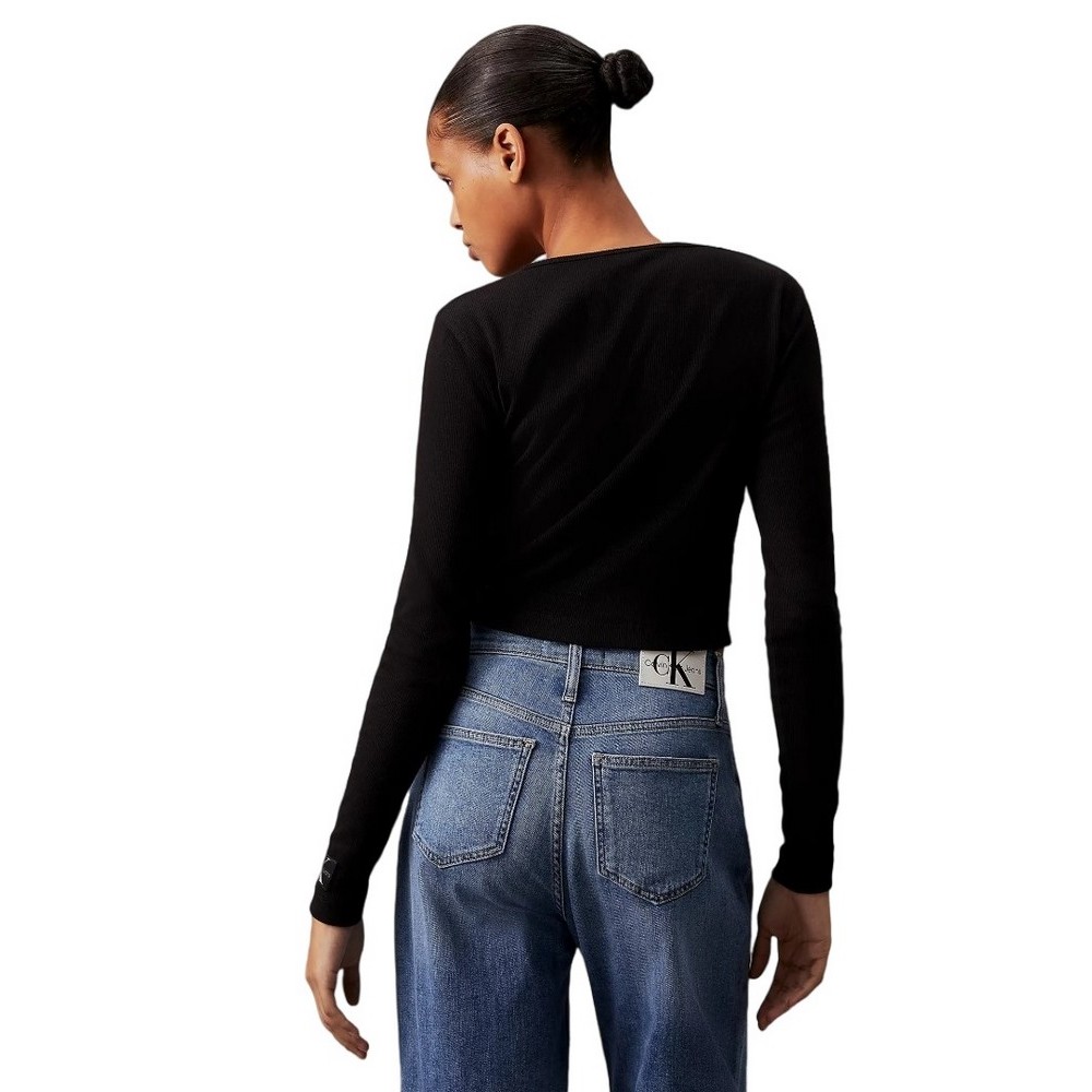 CALVIN KLEIN JEANS WOVEN LABEL RIB CARDIGAN ΜΠΛΟΥΖΑ ΓΥΝΑΙΚΕΙΑ BLACK