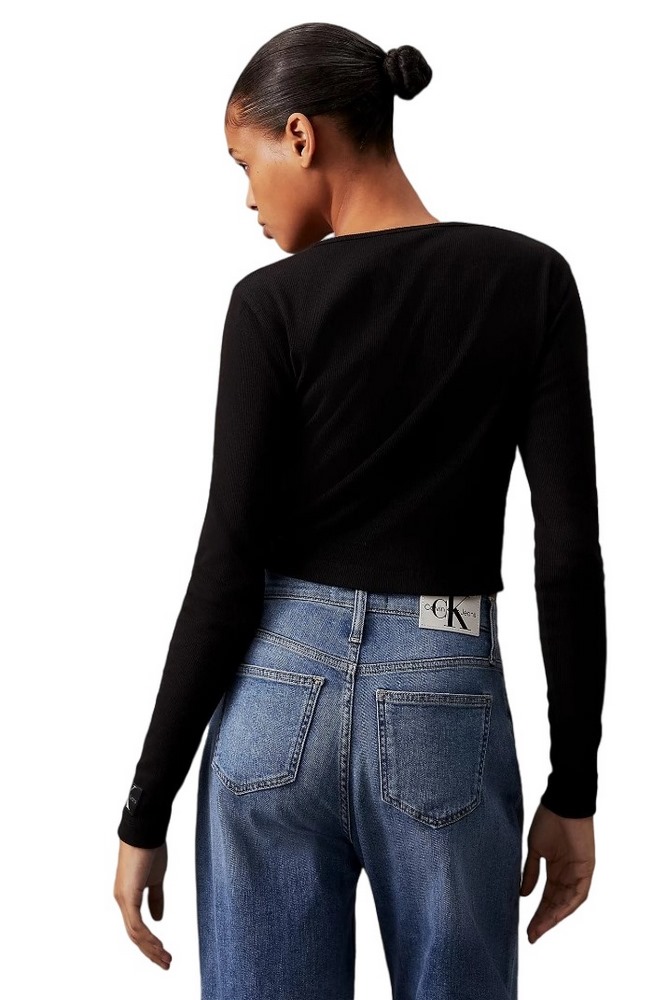 CALVIN KLEIN JEANS WOVEN LABEL RIB CARDIGAN ΜΠΛΟΥΖΑ ΓΥΝΑΙΚΕΙΑ BLACK