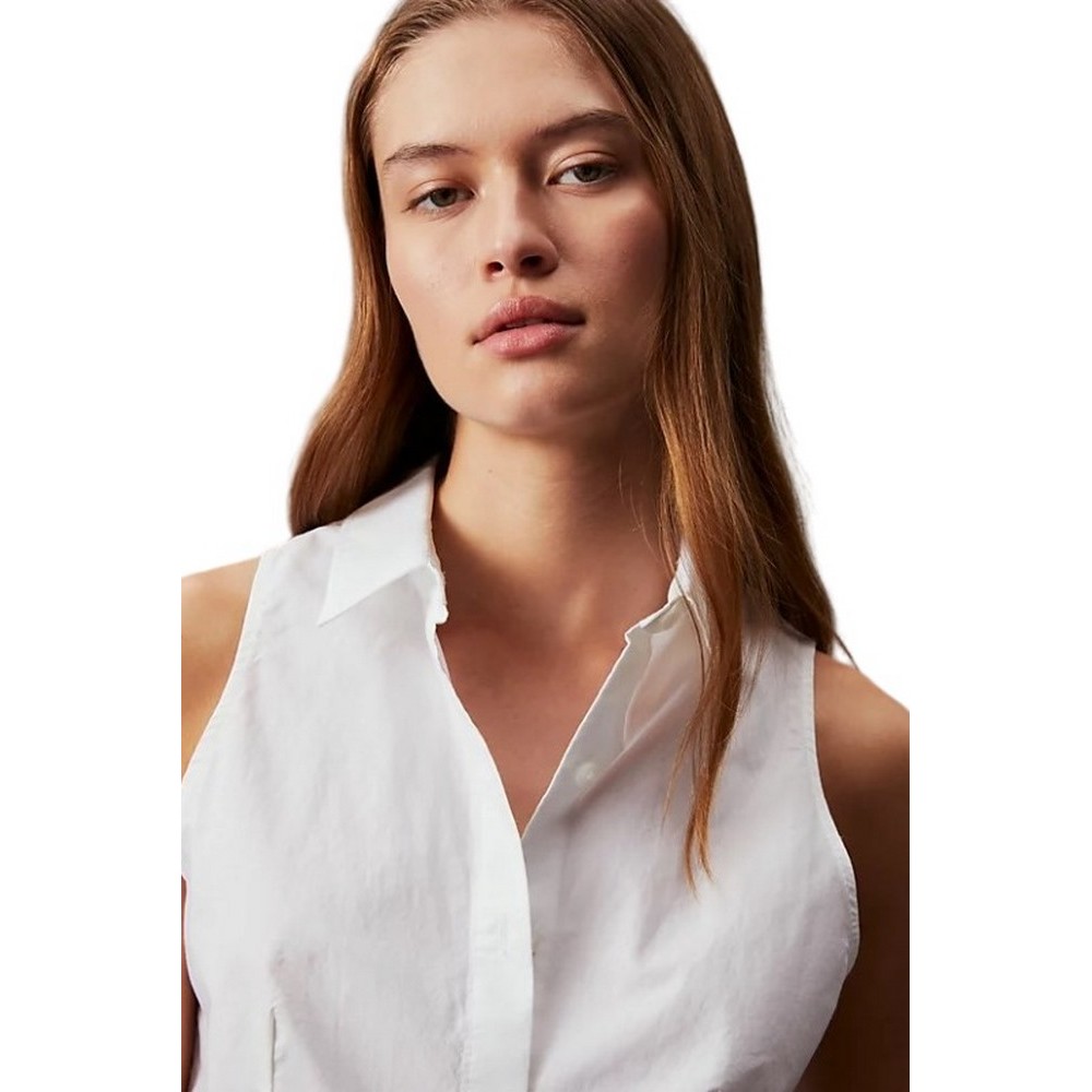 CALVIN KLEIN JEANS WOVEN LABEL SLEEVELESS SHIRT ΠΟΥΚΑΜΙΣΟ ΓΥΝΑΙΚΕΙΟ BRIGHT WHITE