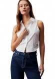 CALVIN KLEIN JEANS WOVEN LABEL SLEEVELESS SHIRT ΠΟΥΚΑΜΙΣΟ ΓΥΝΑΙΚΕΙΟ BRIGHT WHITE