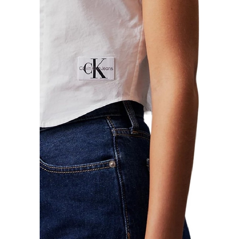 CALVIN KLEIN JEANS WOVEN LABEL SLEEVELESS SHIRT ΠΟΥΚΑΜΙΣΟ ΓΥΝΑΙΚΕΙΟ BRIGHT WHITE