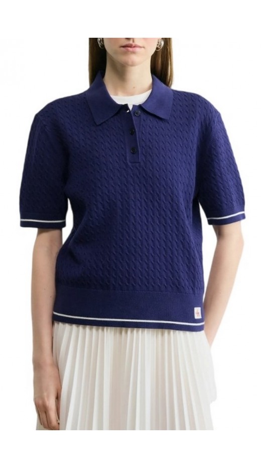 CALVIN KLEIN JEANS WOVEN LABEL CROPPED CABLE ΜΠΛΟΥΖΑ ΓΥΝΑΙΚΕΙΑ DARK BLUE