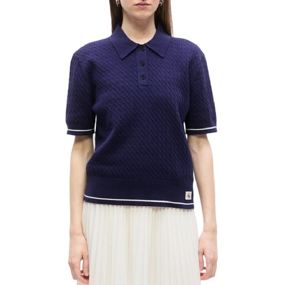CALVIN KLEIN JEANS WOVEN LABEL CROPPED CABLE ΜΠΛΟΥΖΑ ΓΥΝΑΙΚΕΙΑ DARK BLUE