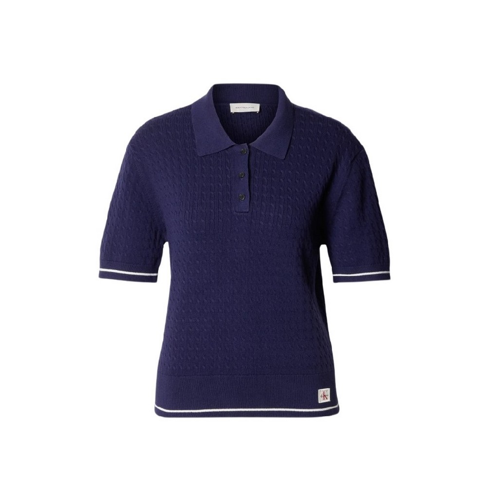 CALVIN KLEIN JEANS WOVEN LABEL CROPPED CABLE ΜΠΛΟΥΖΑ ΓΥΝΑΙΚΕΙΑ DARK BLUE