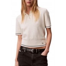 CALVIN KLEIN JEANS WOVEN LABEL CROPPED CABLE ΜΠΛΟΥΖΑ ΓΥΝΑΙΚΕΙΑ OFF WHITE