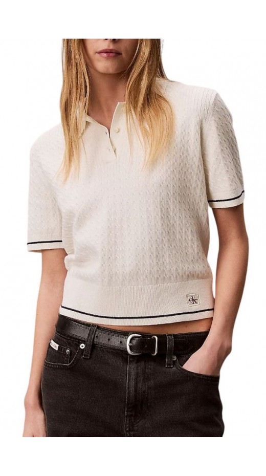 CALVIN KLEIN JEANS WOVEN LABEL CROPPED CABLE ΜΠΛΟΥΖΑ ΓΥΝΑΙΚΕΙΑ OFF WHITE