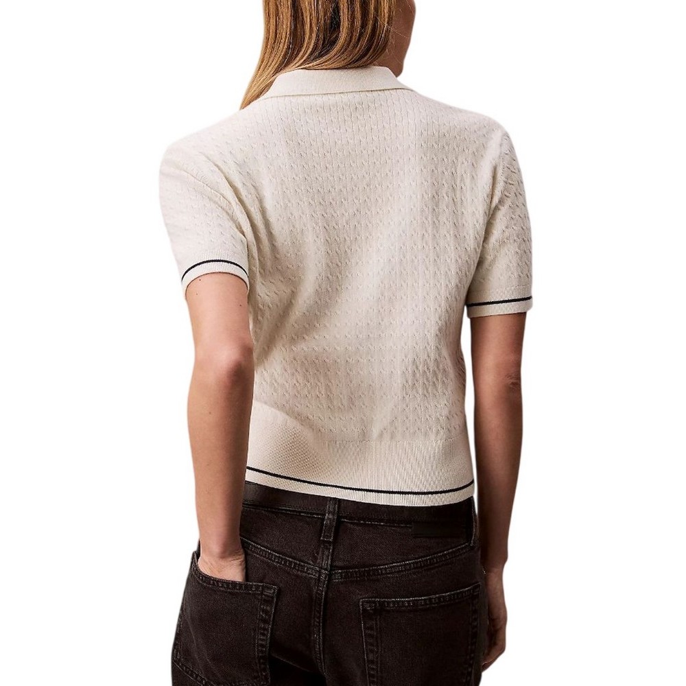 CALVIN KLEIN JEANS WOVEN LABEL CROPPED CABLE ΜΠΛΟΥΖΑ ΓΥΝΑΙΚΕΙΑ OFF WHITE