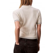 CALVIN KLEIN JEANS WOVEN LABEL CROPPED CABLE ΜΠΛΟΥΖΑ ΓΥΝΑΙΚΕΙΑ OFF WHITE