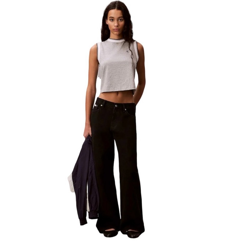 CALVIN KLEIN JEANS SL CTN MONOGRAM STRIPE TRIM ΤΟΠ ΓΥΝΑΙΚΕΙΟ GREY