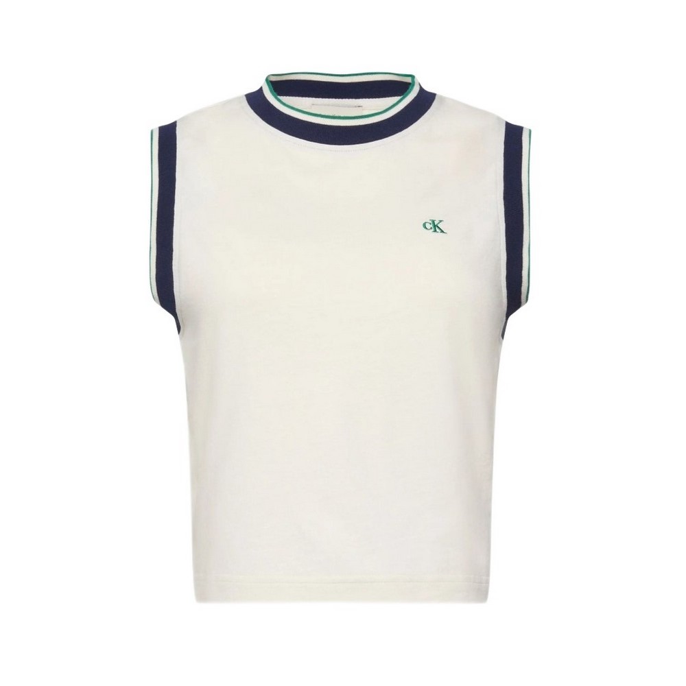 CALVIN KLEIN JEANS SL CTN MONOGRAM STRIPE TRIM ΤΟΠ ΓΥΝΑΙΚΕΙΟ OFF WHITE