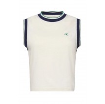 CALVIN KLEIN JEANS SL CTN MONOGRAM STRIPE TRIM ΤΟΠ ΓΥΝΑΙΚΕΙΟ OFF WHITE