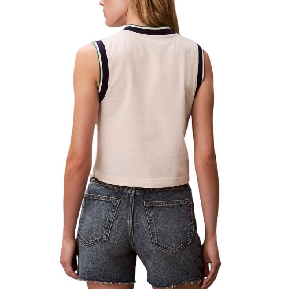 CALVIN KLEIN JEANS SL CTN MONOGRAM STRIPE TRIM ΤΟΠ ΓΥΝΑΙΚΕΙΟ OFF WHITE