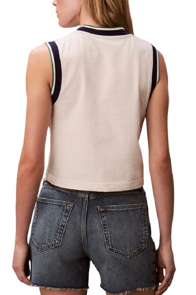 CALVIN KLEIN JEANS SL CTN MONOGRAM STRIPE TRIM ΤΟΠ ΓΥΝΑΙΚΕΙΟ OFF WHITE