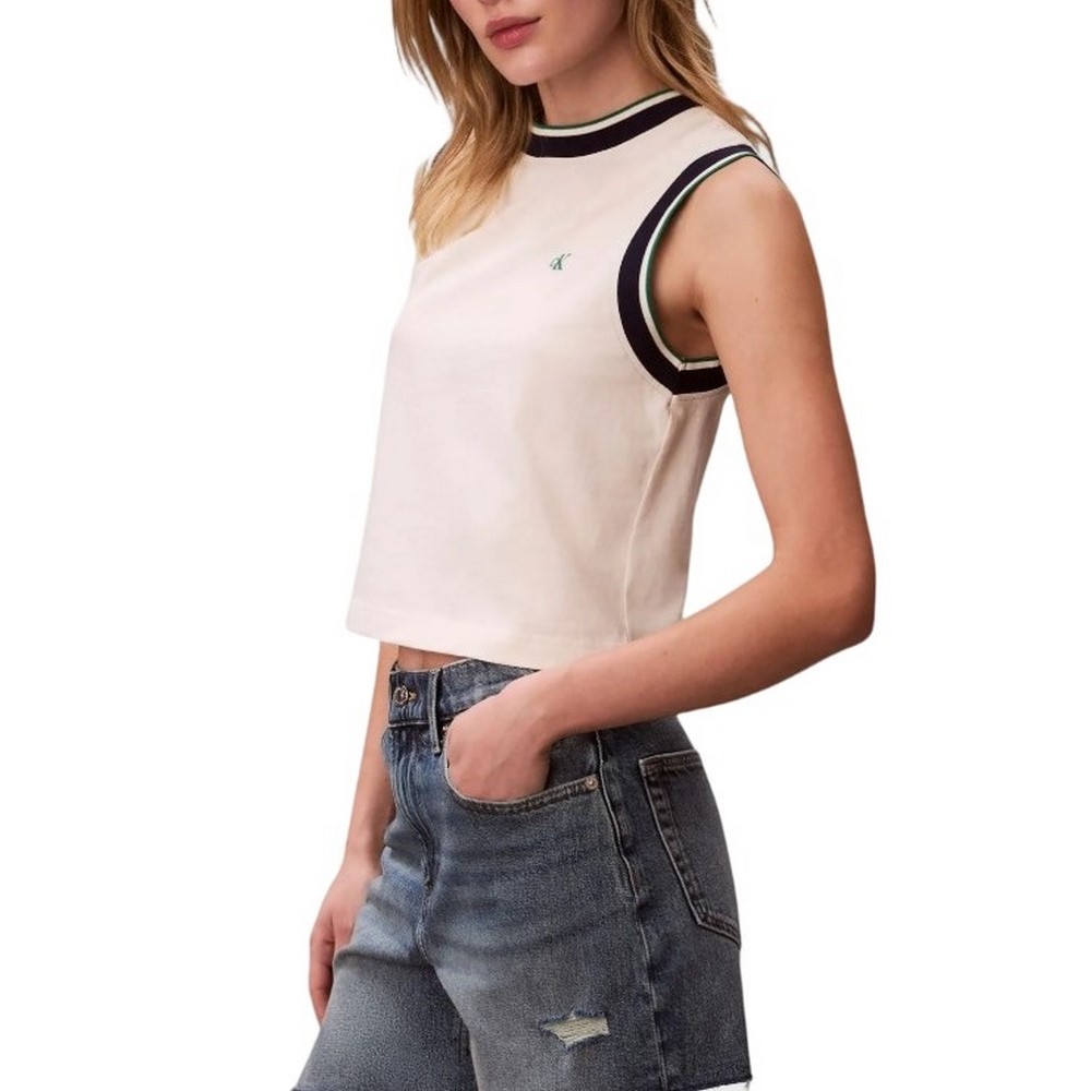CALVIN KLEIN JEANS SL CTN MONOGRAM STRIPE TRIM ΤΟΠ ΓΥΝΑΙΚΕΙΟ OFF WHITE