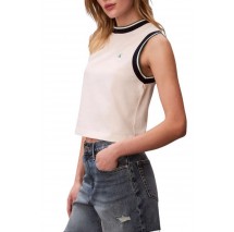 CALVIN KLEIN JEANS SL CTN MONOGRAM STRIPE TRIM ΤΟΠ ΓΥΝΑΙΚΕΙΟ OFF WHITE