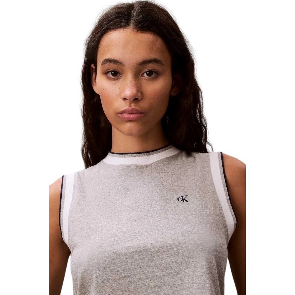 CALVIN KLEIN JEANS SL CTN MONOGRAM STRIPE TRIM ΤΟΠ ΓΥΝΑΙΚΕΙΟ GREY