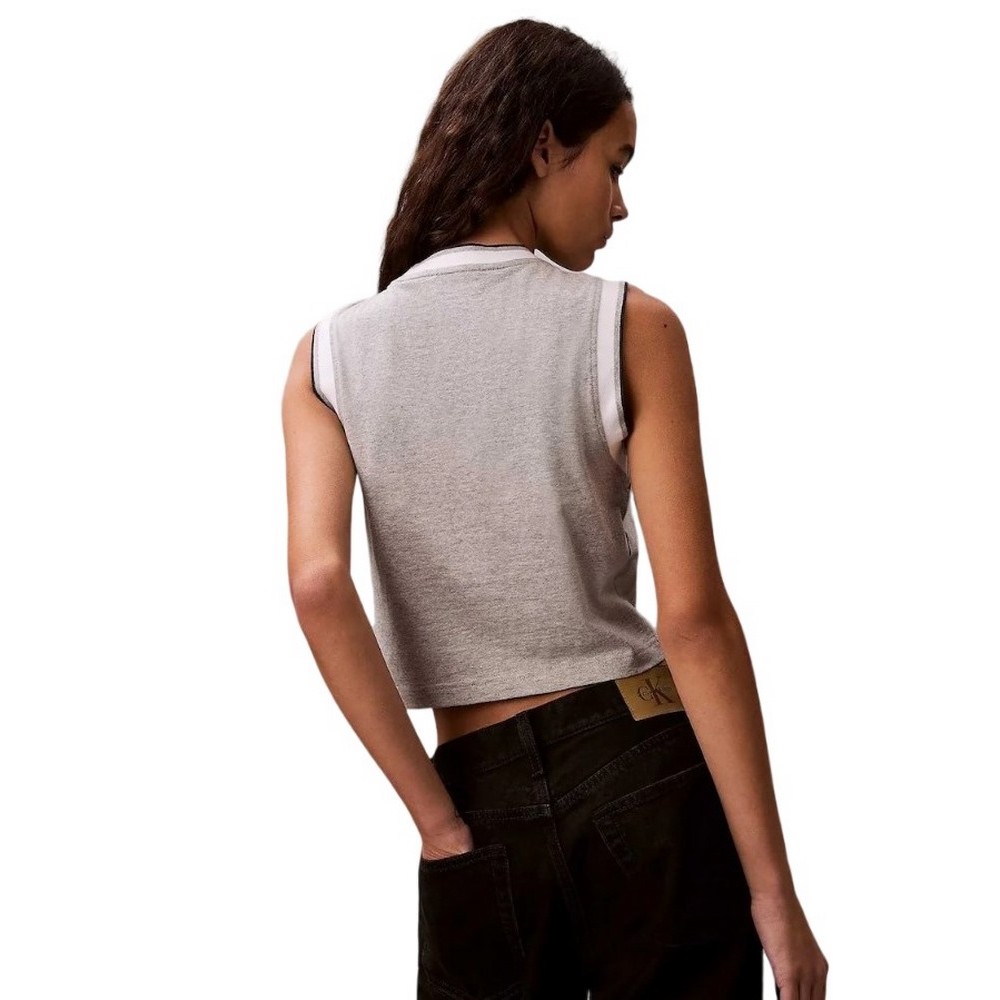CALVIN KLEIN JEANS SL CTN MONOGRAM STRIPE TRIM ΤΟΠ ΓΥΝΑΙΚΕΙΟ GREY