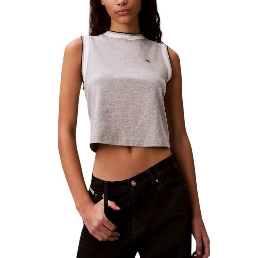 CALVIN KLEIN JEANS SL CTN MONOGRAM STRIPE TRIM ΤΟΠ ΓΥΝΑΙΚΕΙΟ GREY