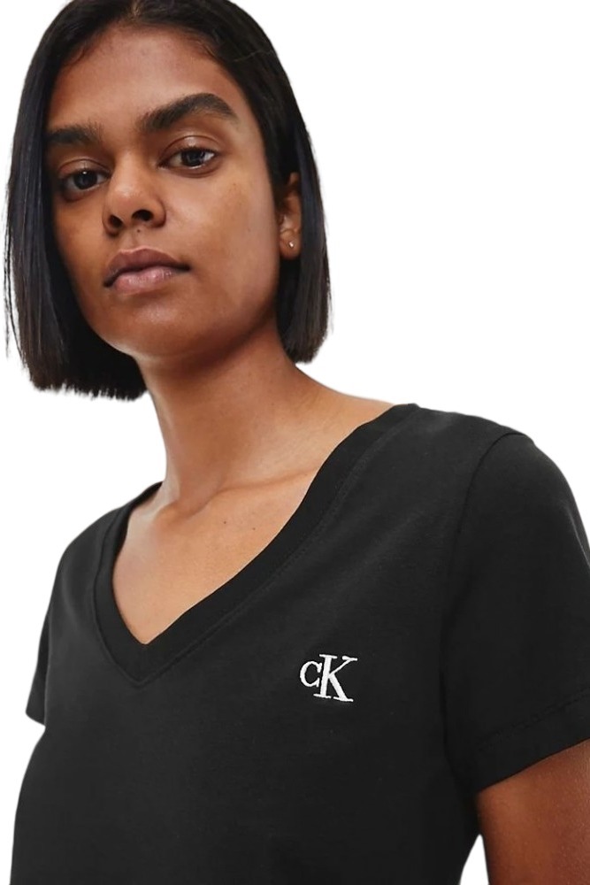 CALVIN KLEIN JEANS EMBROIDERY STRETCH V-NECK T-SHIRT ΓΥΝΑΙΚΕΙΟ BLACK