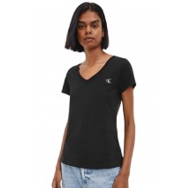 CALVIN KLEIN JEANS EMBROIDERY STRETCH V-NECK T-SHIRT ΓΥΝΑΙΚΕΙΟ BLACK