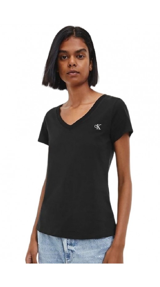 CALVIN KLEIN JEANS EMBROIDERY STRETCH V-NECK T-SHIRT ΜΠΛΟΥΖΑ ΓΥΝΑΙΚΕΙΑ BLACK