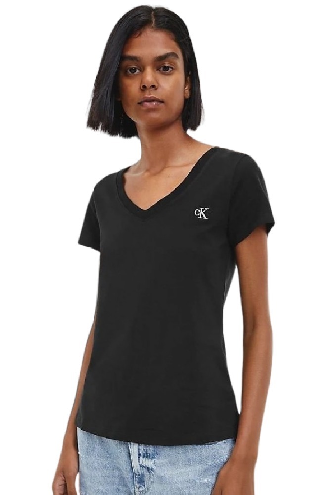 CALVIN KLEIN JEANS EMBROIDERY STRETCH V-NECK T-SHIRT ΓΥΝΑΙΚΕΙΟ BLACK