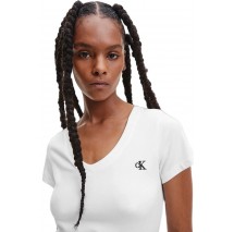 CALVIN KLEIN JEANS EMBROIDERY STRETCH V-NECK T-SHIRT ΓΥΝΑΙΚΕΙΟ WHITE