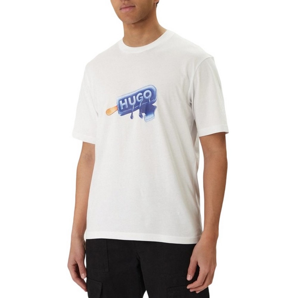 HUGO BOSS JERSEY NOGLASY T-SHIRT ΜΠΛΟΥΖΑ ΑΝΔΡΙΚΗ WHITE