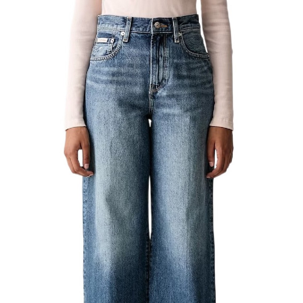 CALVIN KLEIN JEANS THE WIDE LEG AGED SAPPHIRE ΠΑΝΤΕΛΟΝΙ ΤΖΙΝ ΓΥΝΑΙΚΕΙΟ BLUΕ DENIM