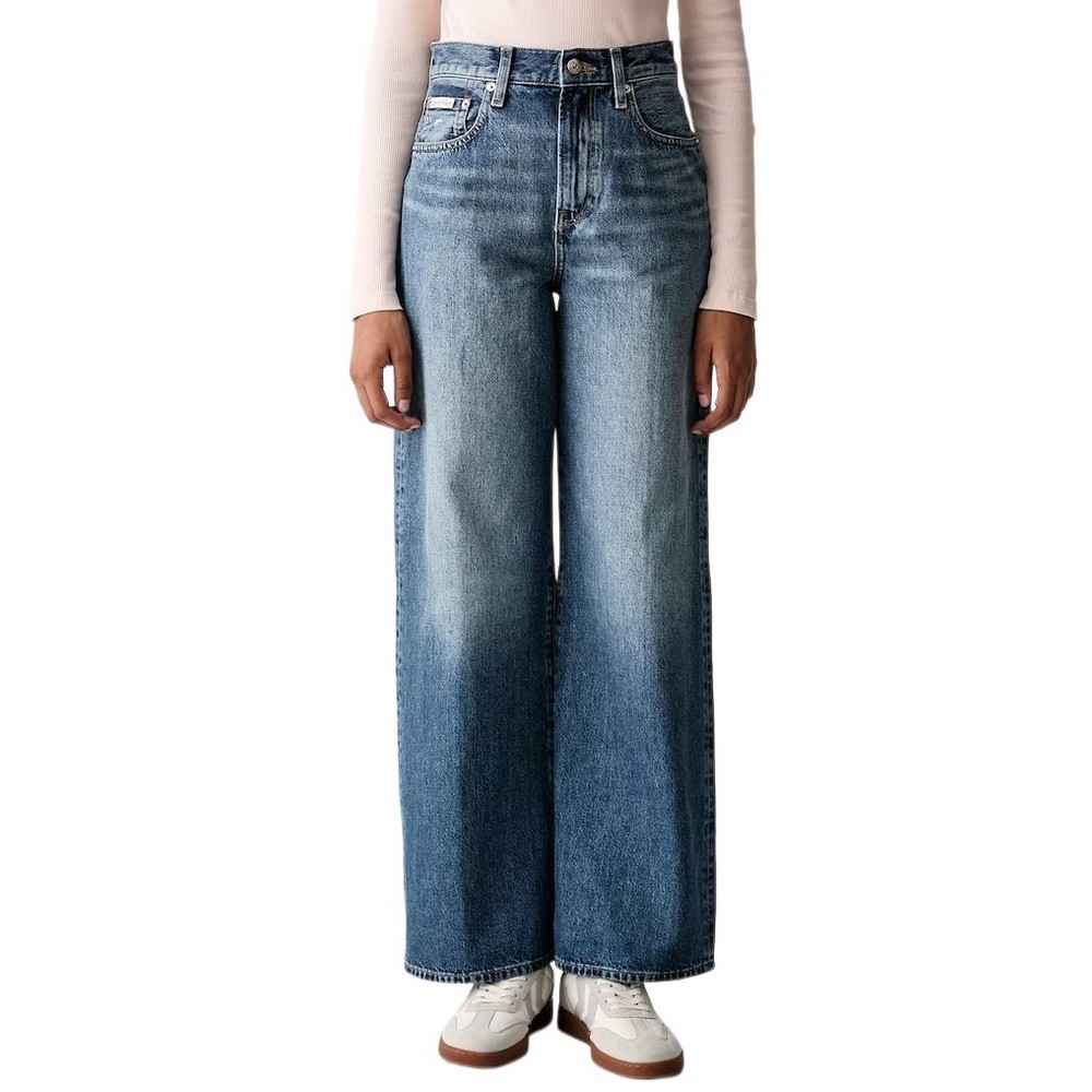 CALVIN KLEIN JEANS THE WIDE LEG AGED SAPPHIRE ΠΑΝΤΕΛΟΝΙ ΤΖΙΝ ΓΥΝΑΙΚΕΙΟ BLUΕ DENIM
