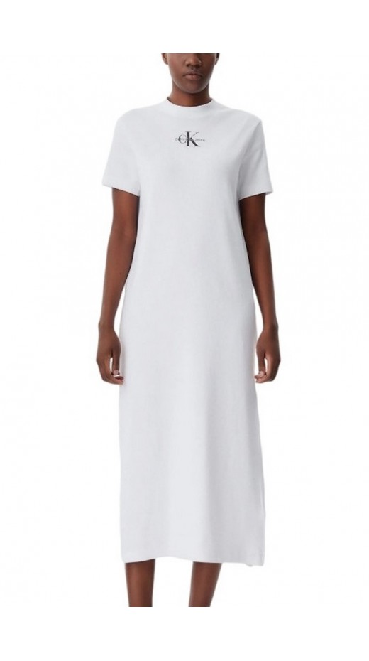 CALVIN KLEIN JEANS MONOLOGO LONG RIB TEE DRESS ΦΟΡΕΜΑ ΓΥΝΑΙΚΕΙΟ WHITE