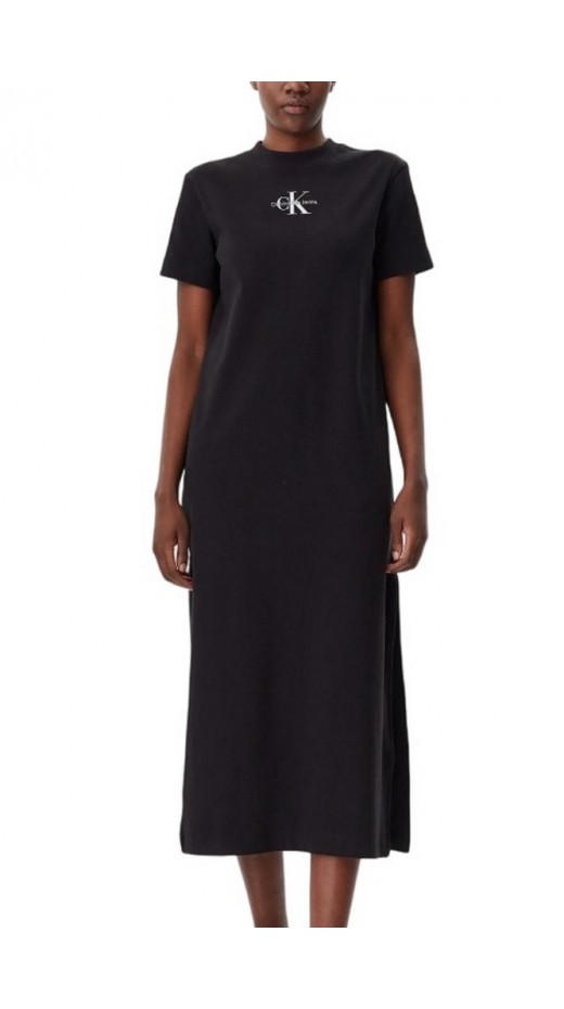 CALVIN KLEIN JEANS MONOLOGO LONG RIB TEE DRESS ΦΟΡΕΜΑ ΓΥΝΑΙΚΕΙΟ BLACK